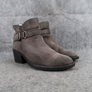 Born Shoes Womens 5.5 Booties Leather Casual Fashion Adia Moto Gray Block Heel
